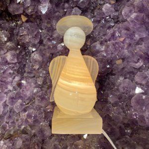 Amber Onyx Angel Lamp with Bulb and Cord, Crystal Lights, Kids Bedroom Decor